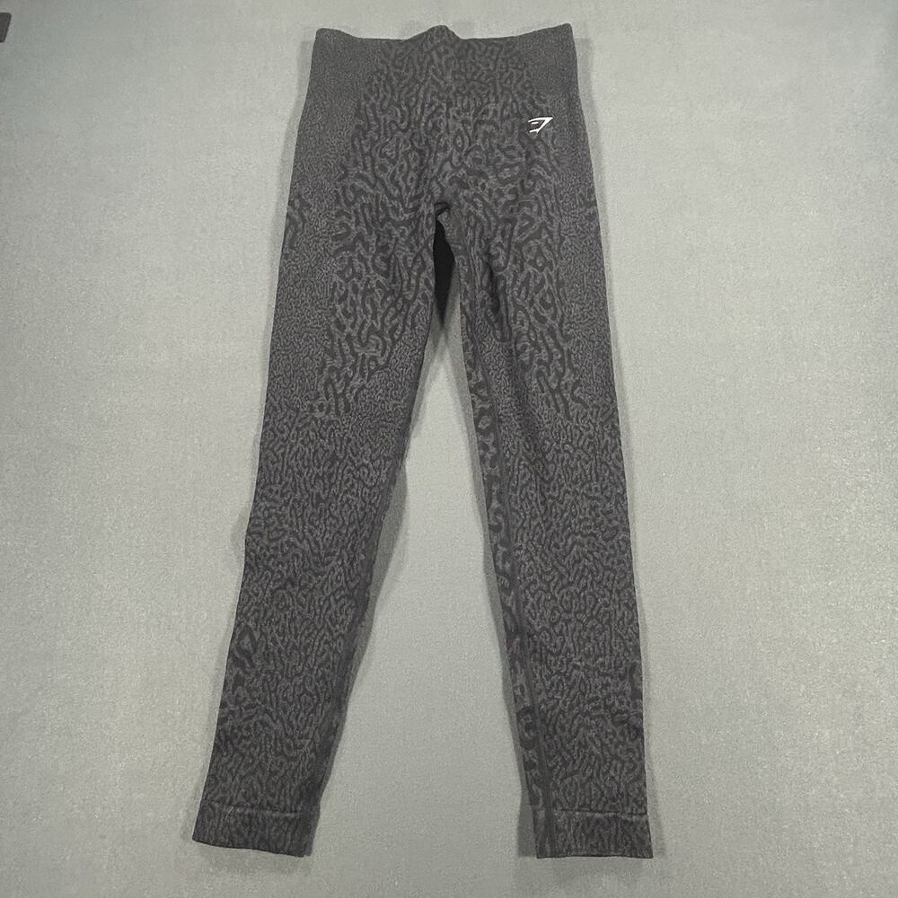 Gymshark Adapt Animal Black Asphalt Grey Ribbed Seamless Leggings Women's Size M